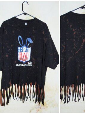 Bad Bunny Bowl Super Bowl LX 2026 T-Shirt 2XL Tie Dye Fringe Hem Top Black Tee
